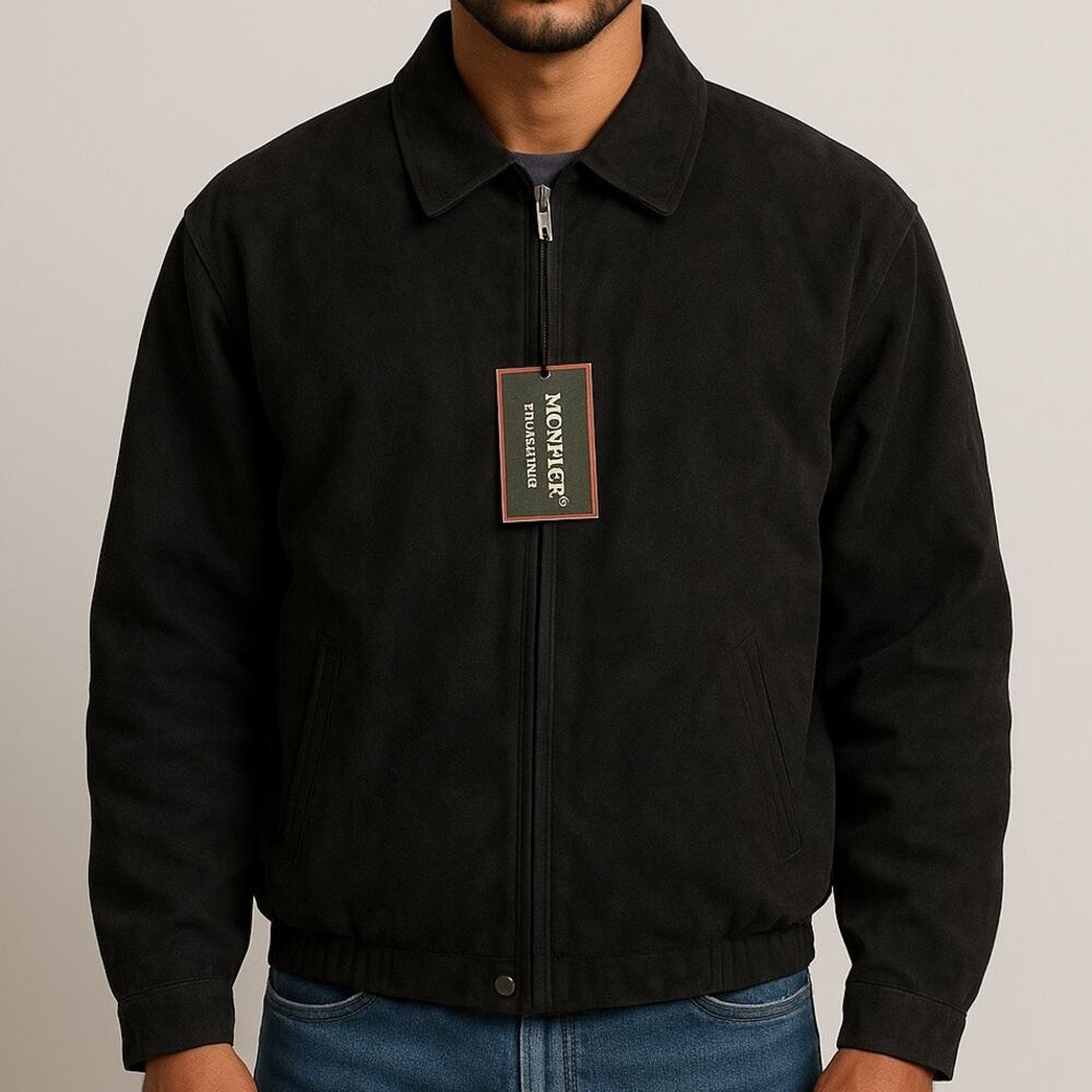 Vintage 90s Faux Suede Bomber Jacket XL Men Blue Black Zip Microfiber - Picture 16 of 17